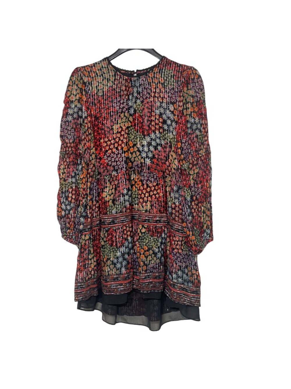 Saylor Talley Dark Floral Metallic Mini Dress Black Red Sz XL Boho Whimsigoth